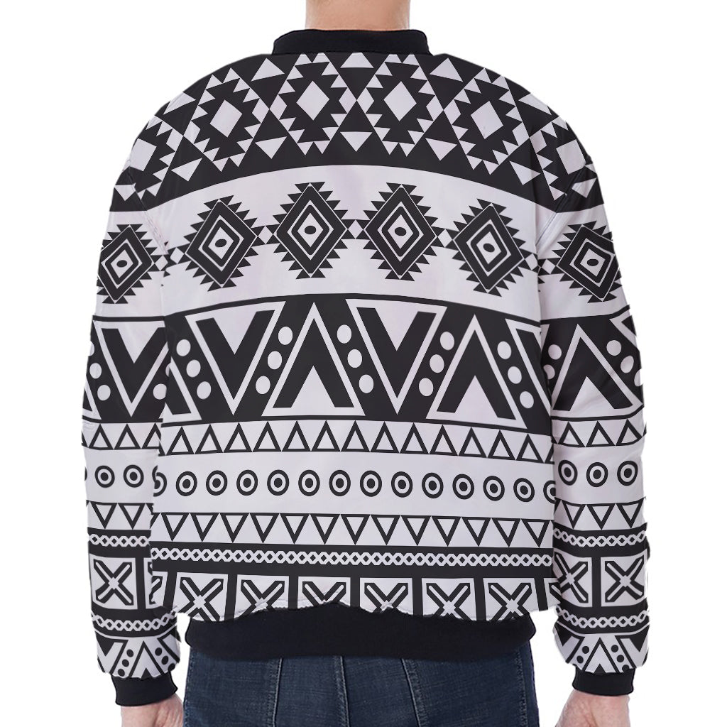 Dark Grey Aztec Pattern Print Zip Sleeve Bomber Jacket