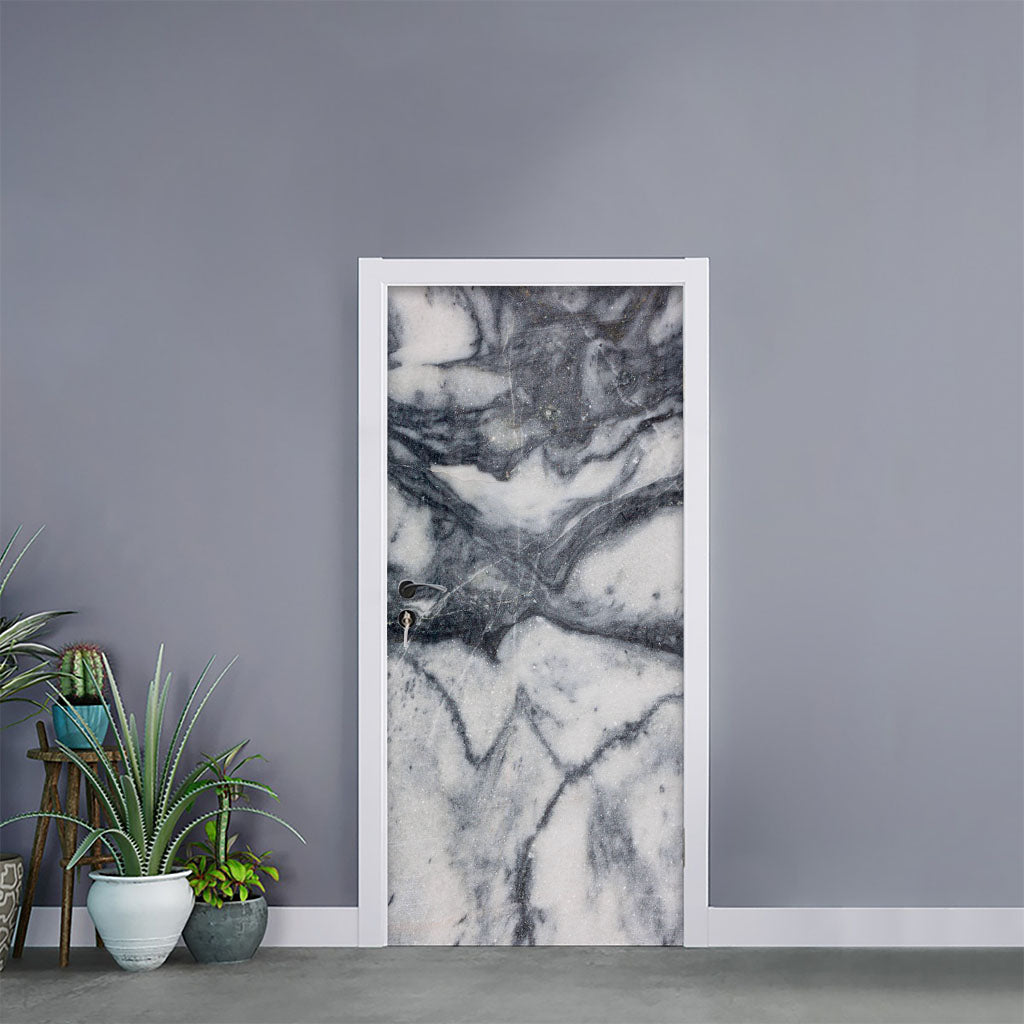 Dark Grey White Marble Print Door Sticker