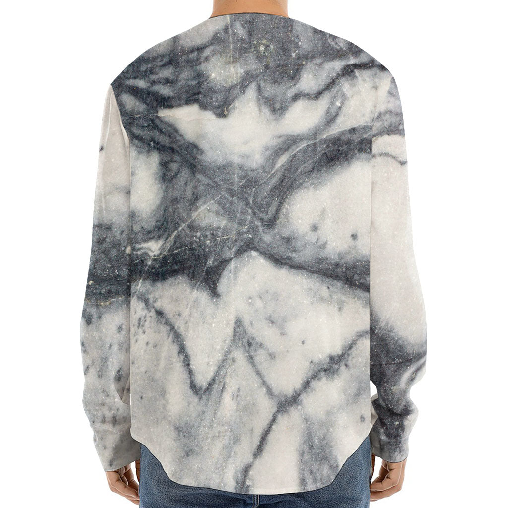 Dark Grey White Marble Print Long Sleeve Baseball Jersey