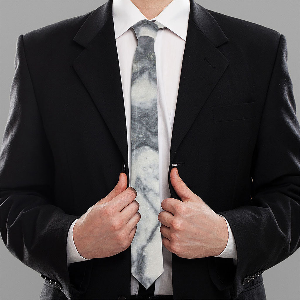 Dark Grey White Marble Print Necktie