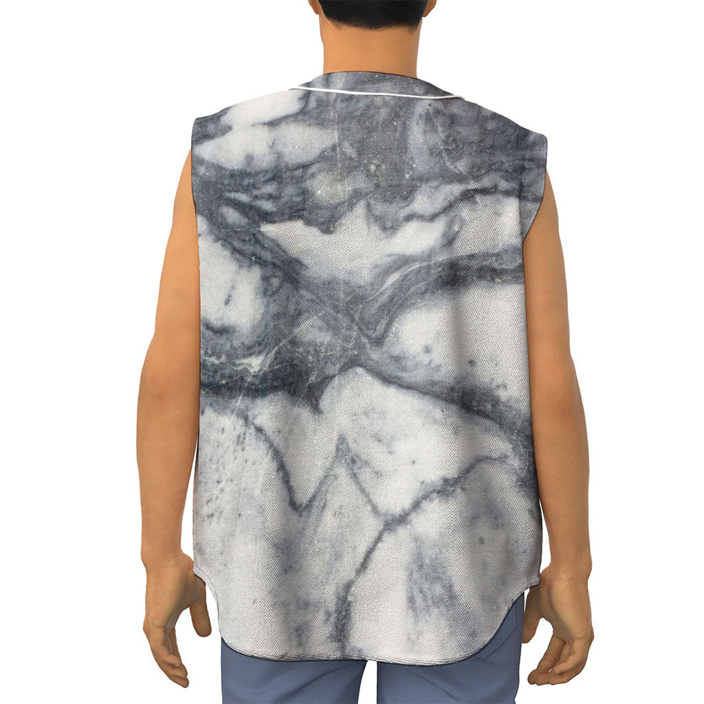 Dark Grey White Marble Print Sleeveless Baseball Jersey