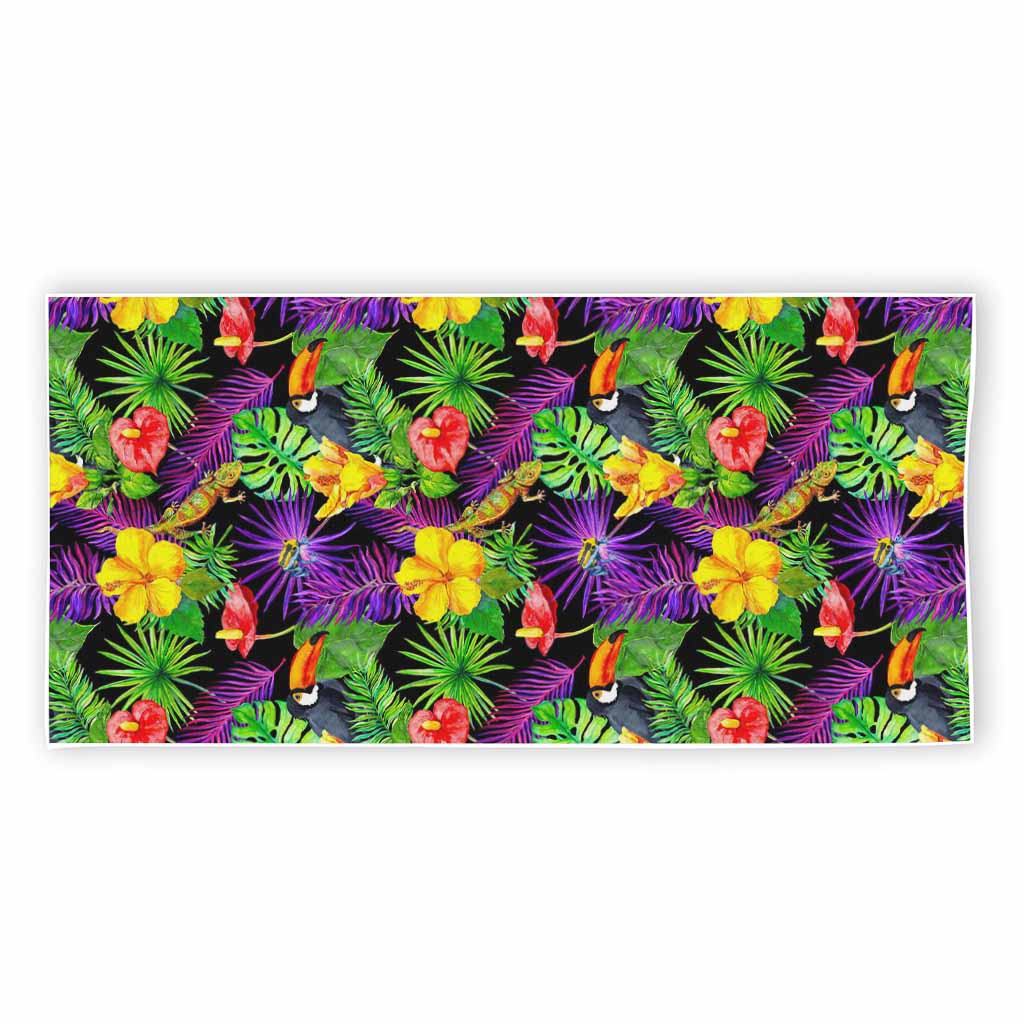 Dark Hawaiian Tropical Pattern Print Beach Towel
