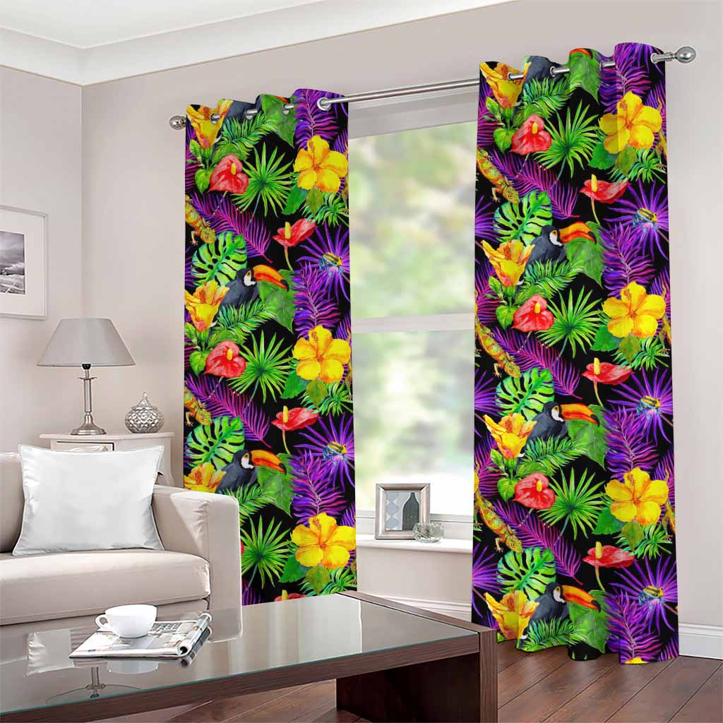 Dark Hawaiian Tropical Pattern Print Grommet Curtains