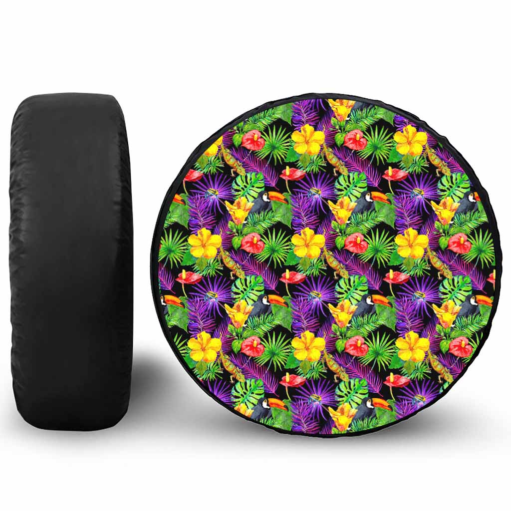 Dark Hawaiian Tropical Pattern Print Tire Cover