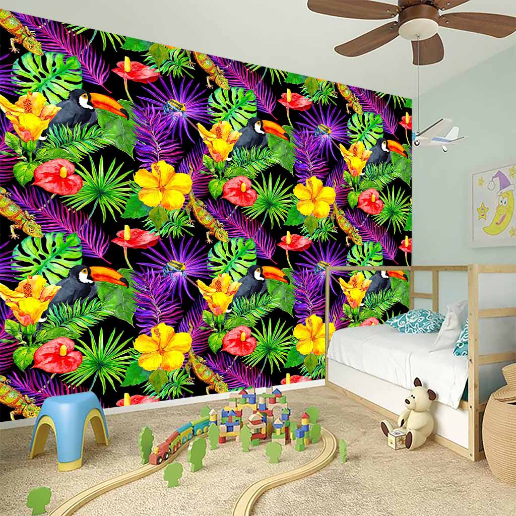Dark Hawaiian Tropical Pattern Print Wall Sticker