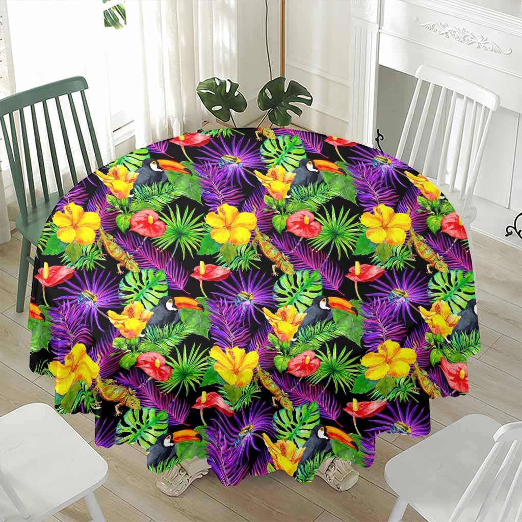 Dark Hawaiian Tropical Pattern Print Waterproof Round Tablecloth