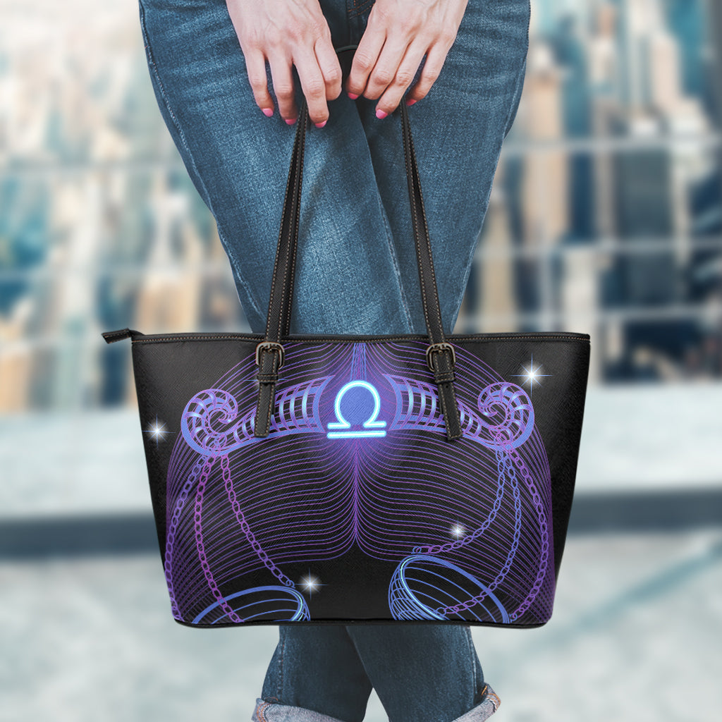 Dark Libra Zodiac Sign Print Leather Tote Bag