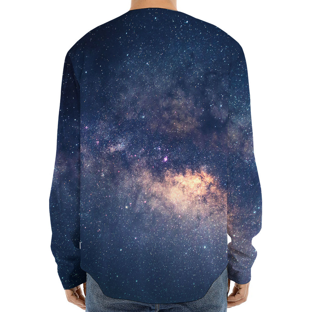 Dark Milky Way Galaxy Space Print Long Sleeve Baseball Jersey
