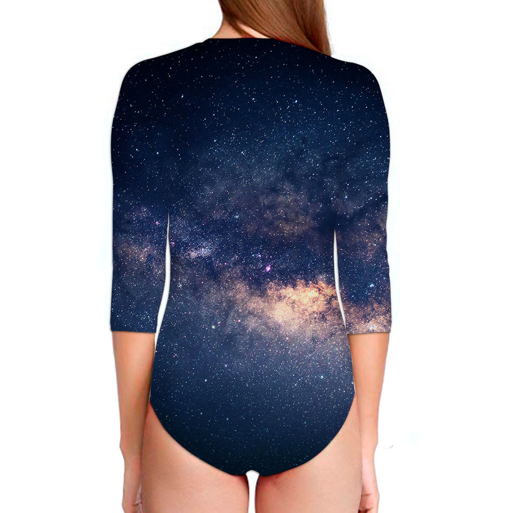 Dark Milky Way Galaxy Space Print Long Sleeve Swimsuit
