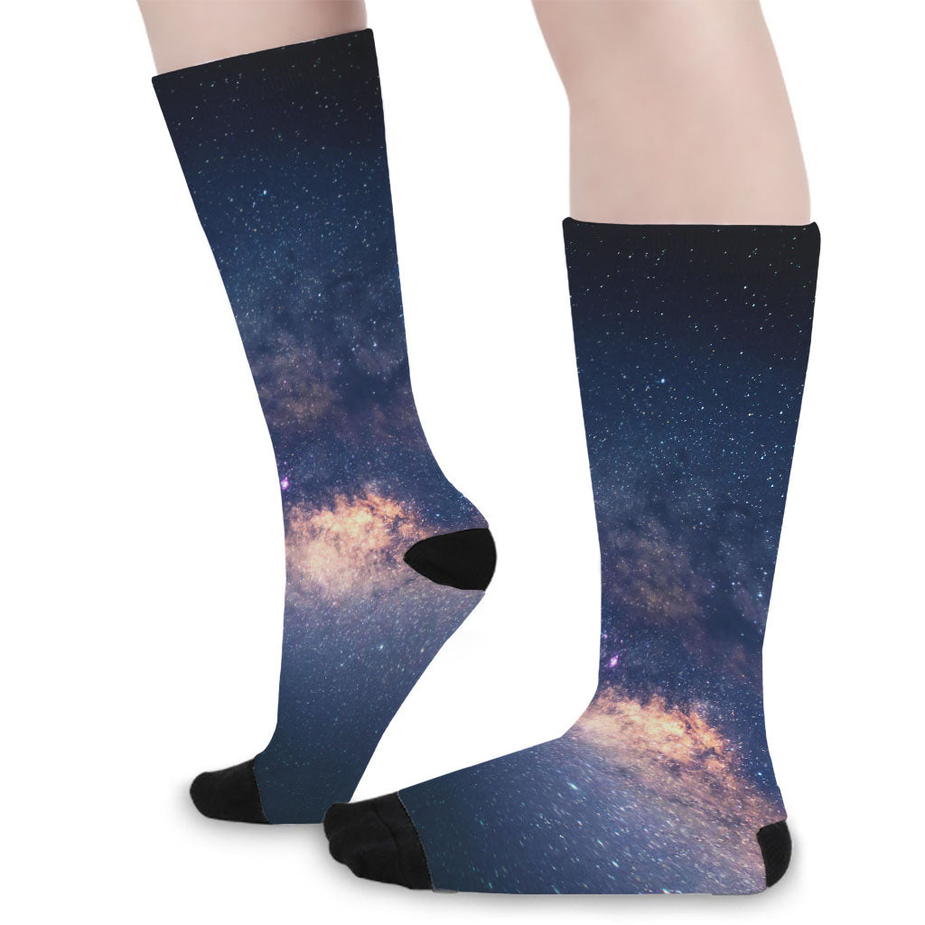 Dark Milky Way Galaxy Space Print Long Socks