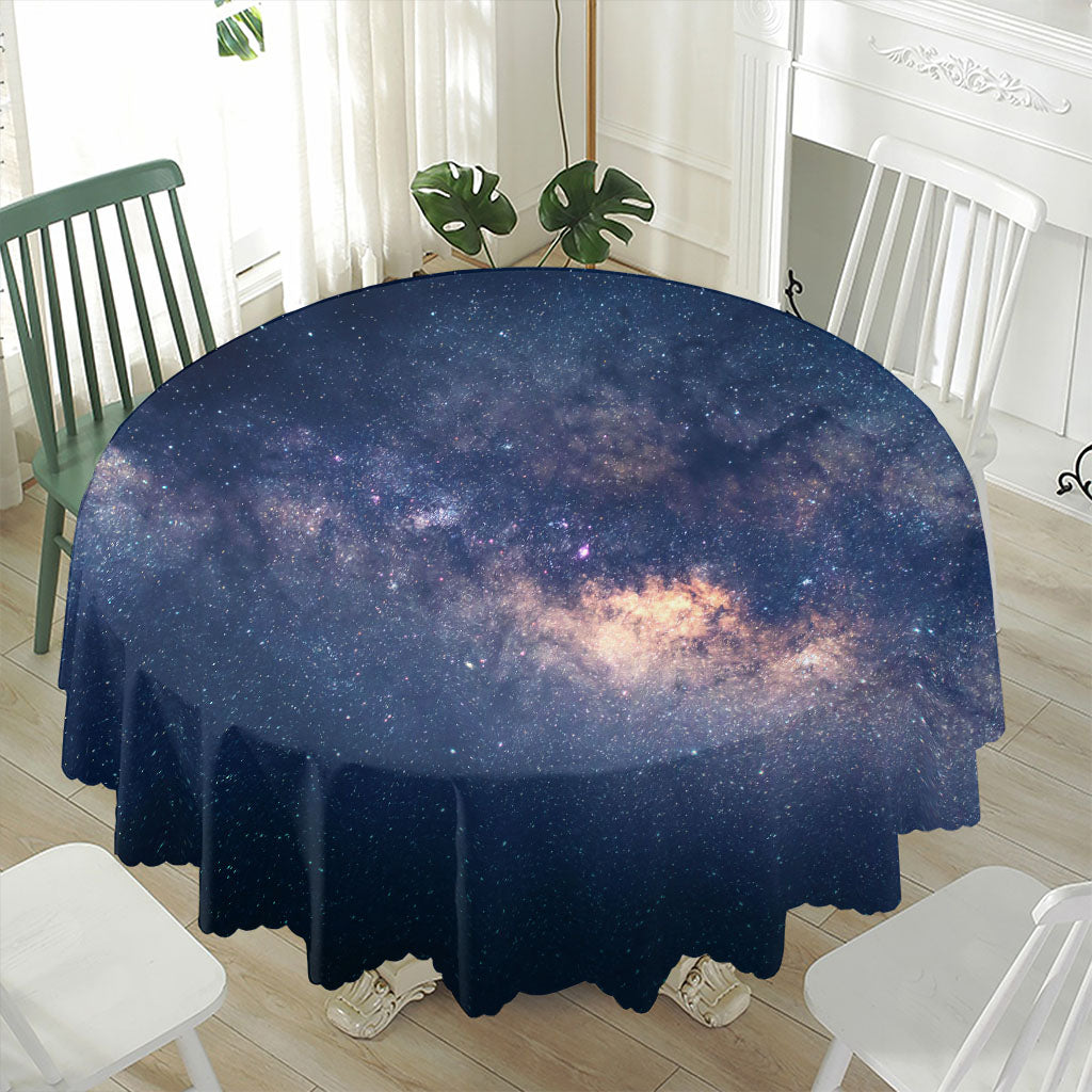 Dark Milky Way Galaxy Space Print Waterproof Round Tablecloth