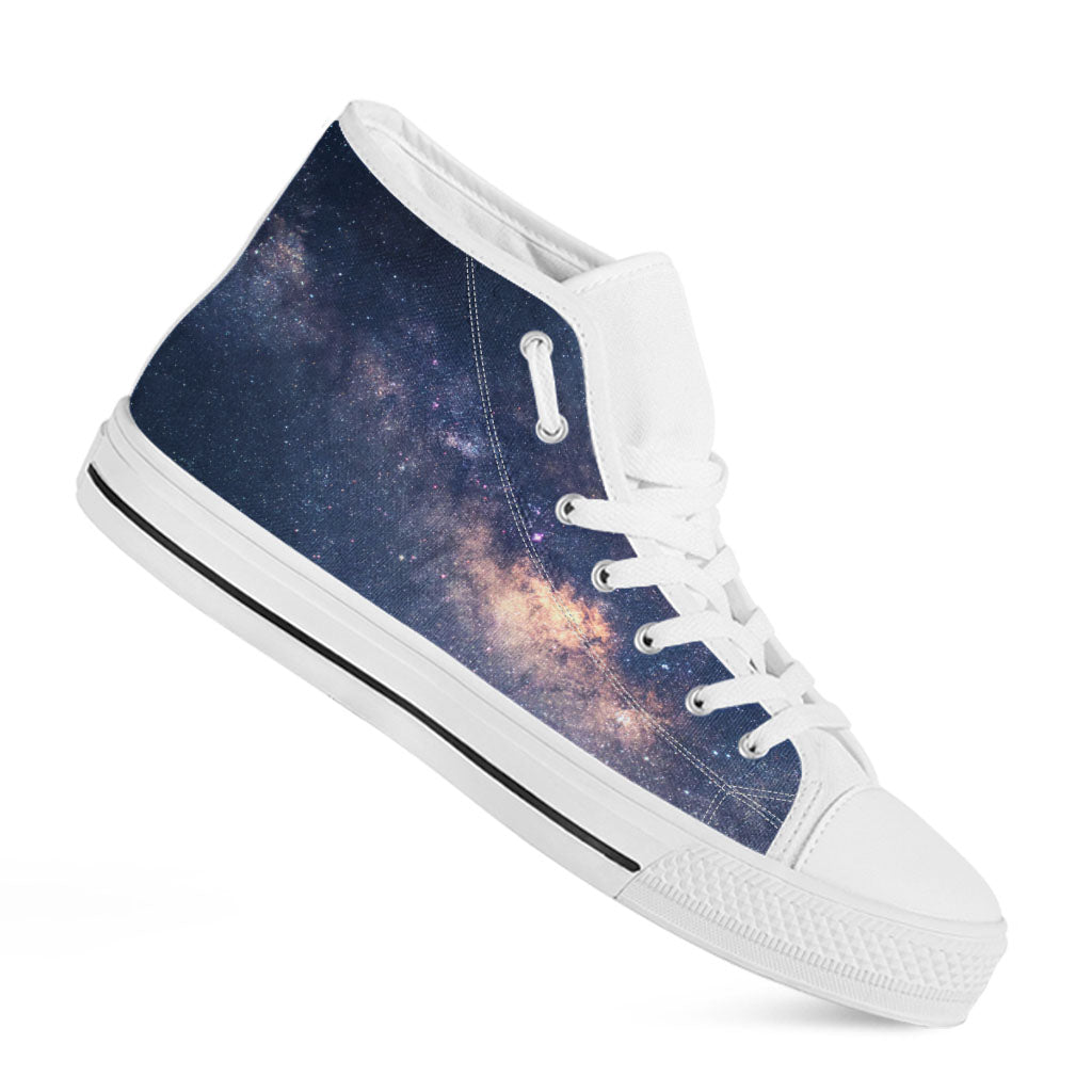 Dark Milky Way Galaxy Space Print White High Top Sneakers