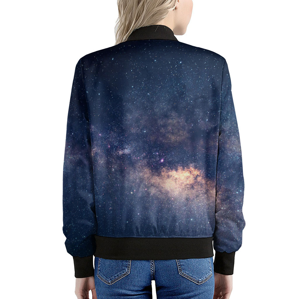 Dark Milky Way Galaxy Space Print Women's Bomber Jacket