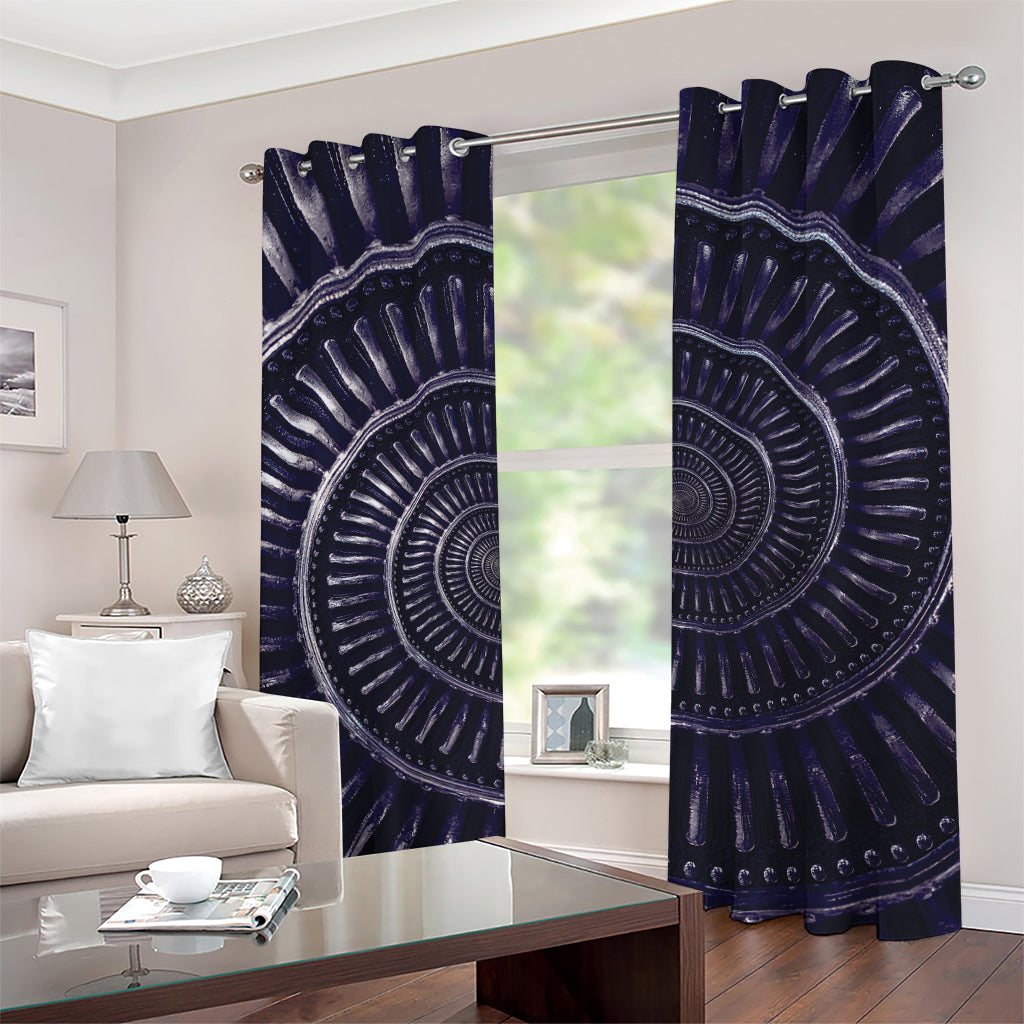 Dark Navy Metal Spiral Print Grommet Curtains