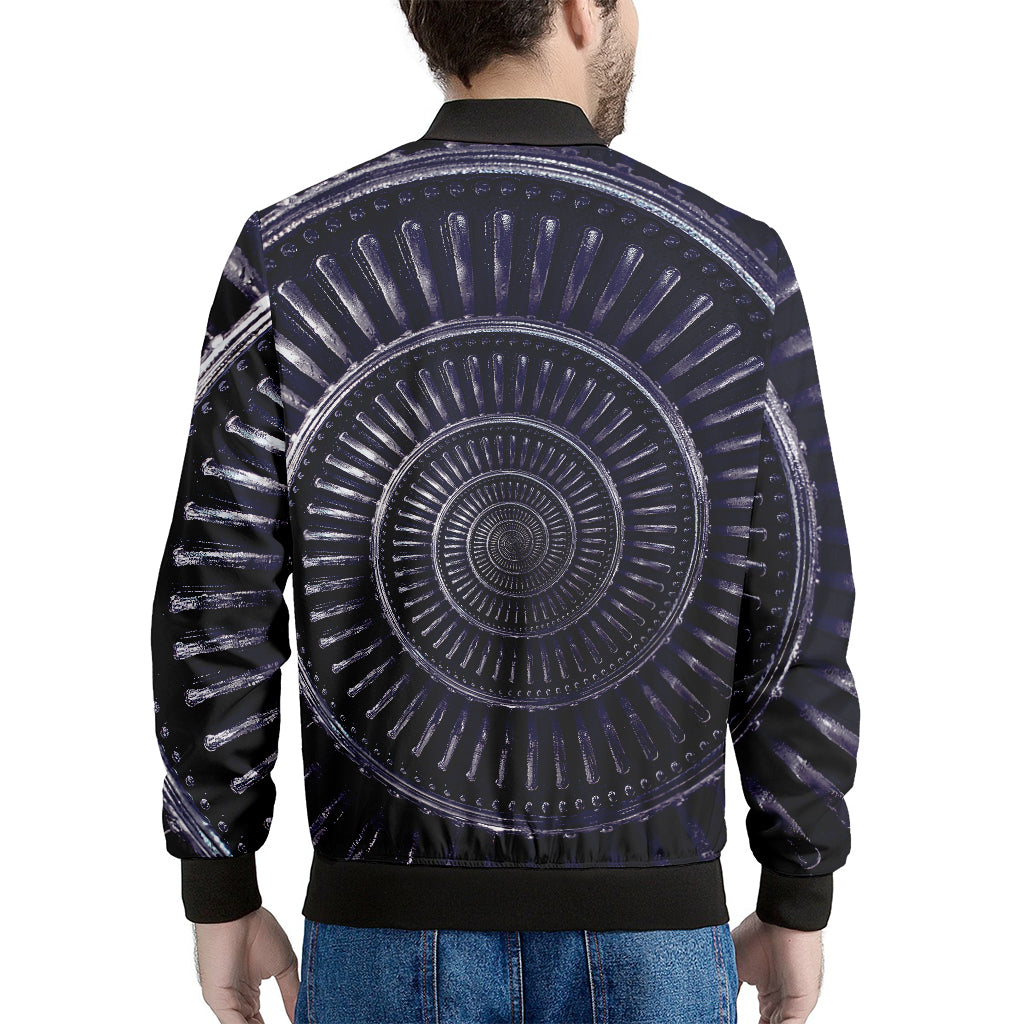Dark Navy Metal Spiral Print Men's Bomber Jacket