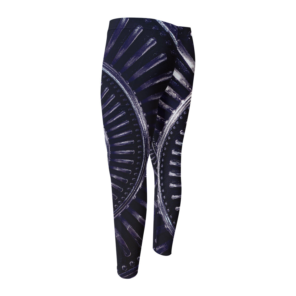Dark Navy Metal Spiral Print Men's Compression Pants