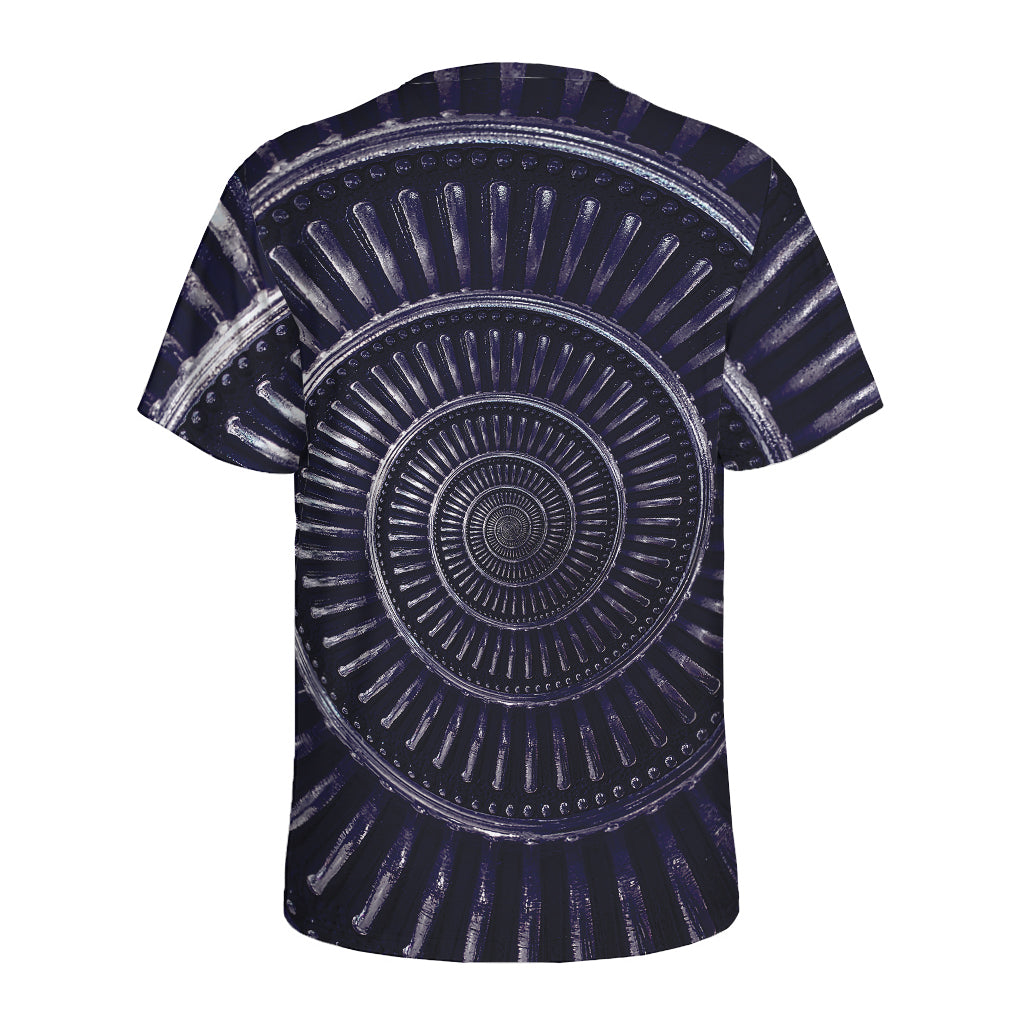 Dark Navy Metal Spiral Print Men's Sports T-Shirt