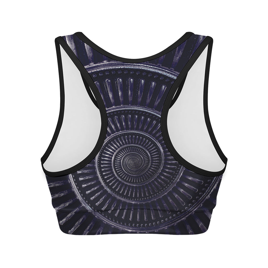 Dark Navy Metal Spiral Print Women's Sports Bra
