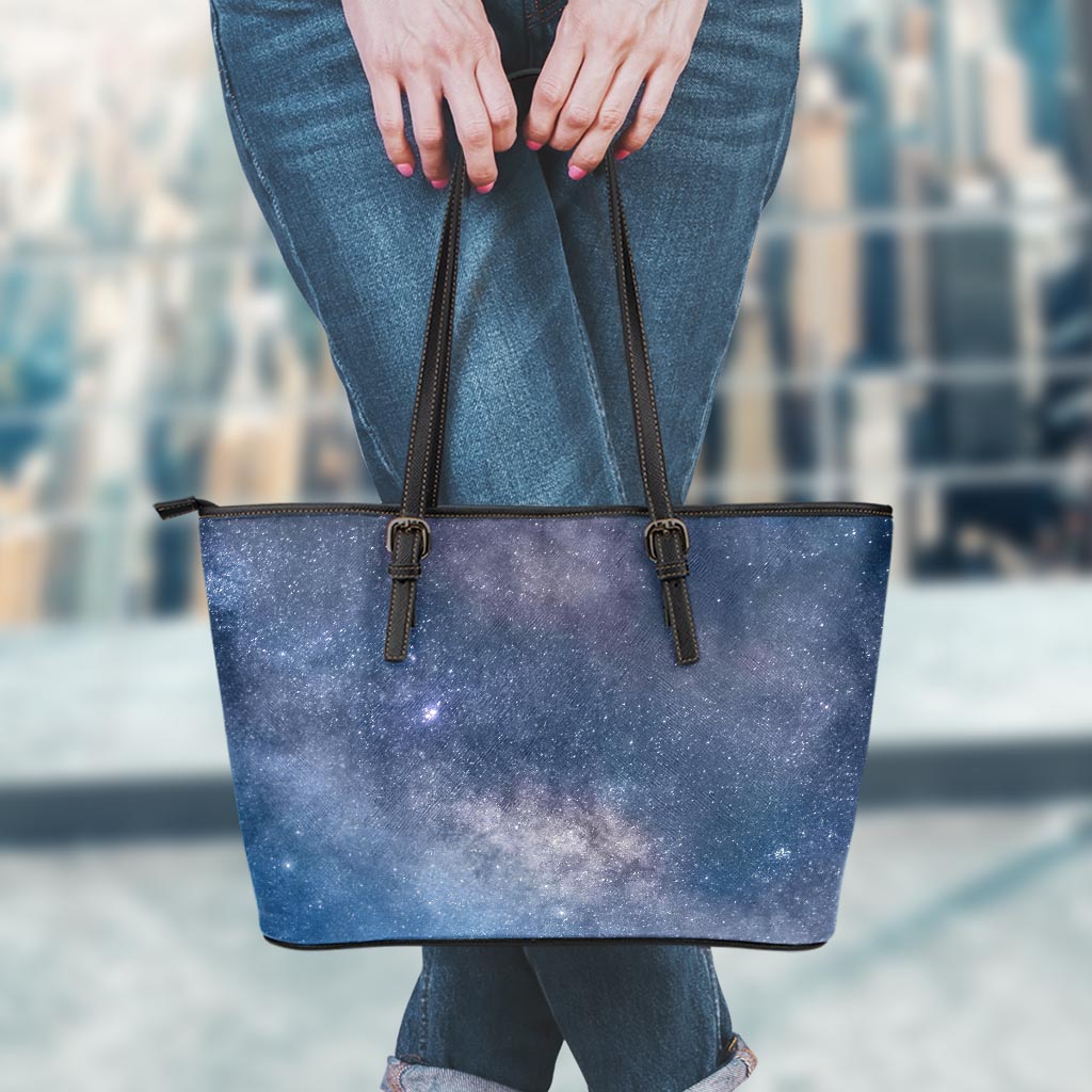 Dark Nebula Universe Galaxy Space Print Leather Tote Bag