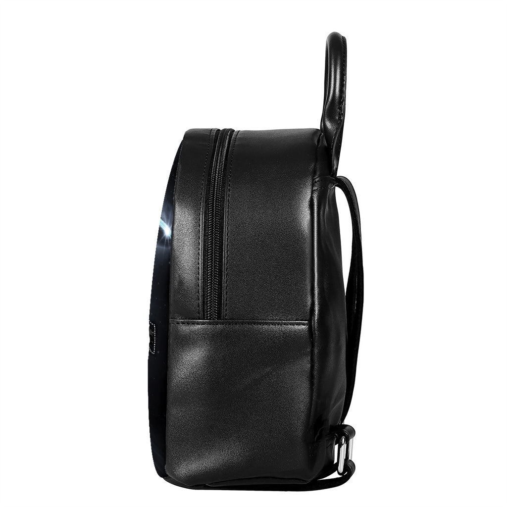 Dark Night UFO Print Leather Backpack