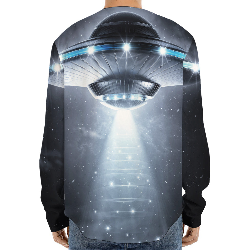 Dark Night UFO Print Long Sleeve Baseball Jersey