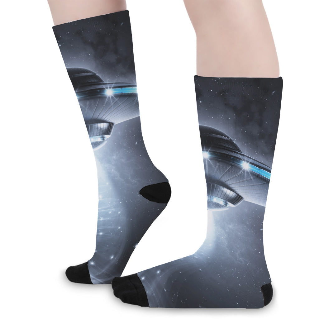 Dark Night UFO Print Long Socks