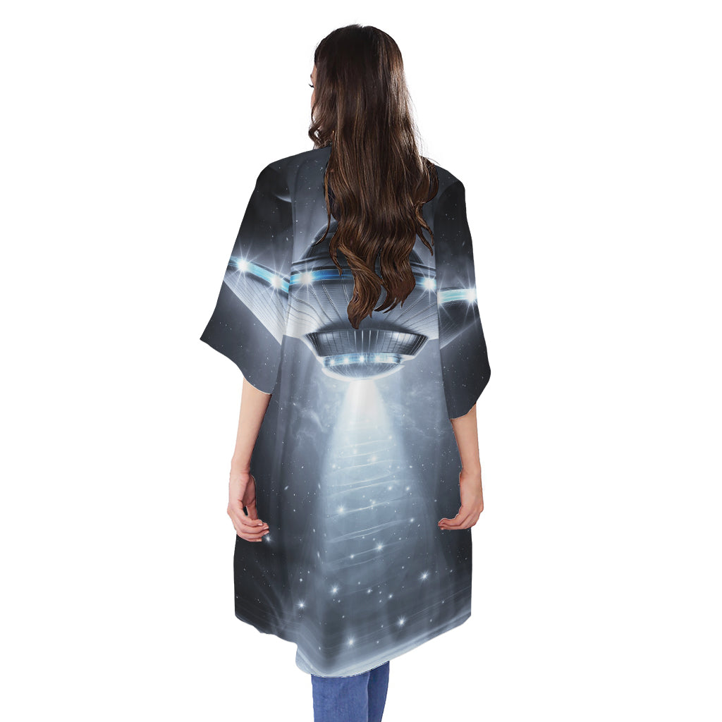 Dark Night UFO Print Open Front Beach Cover Up