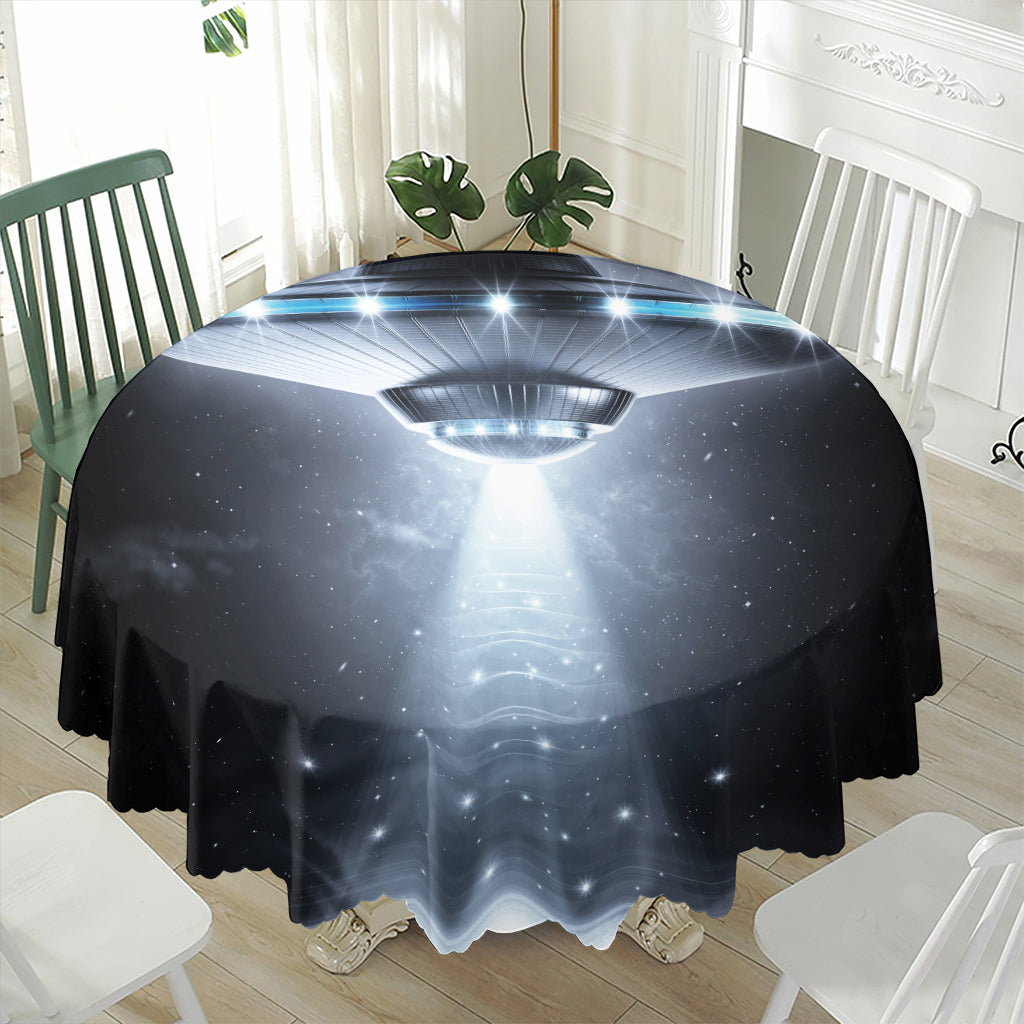 Dark Night UFO Print Waterproof Round Tablecloth
