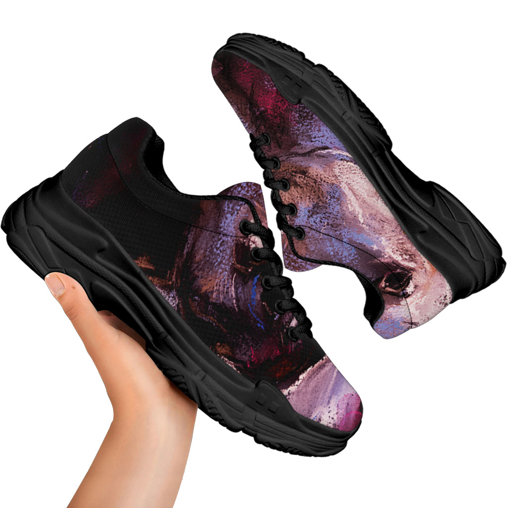 Dark Pink Horse Painting Print Black Chunky Shoes