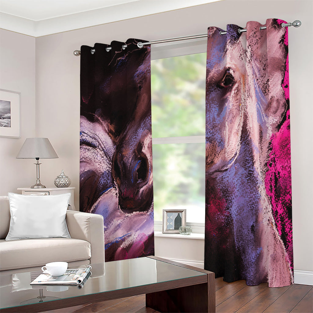 Dark Pink Horse Painting Print Extra Wide Grommet Curtains