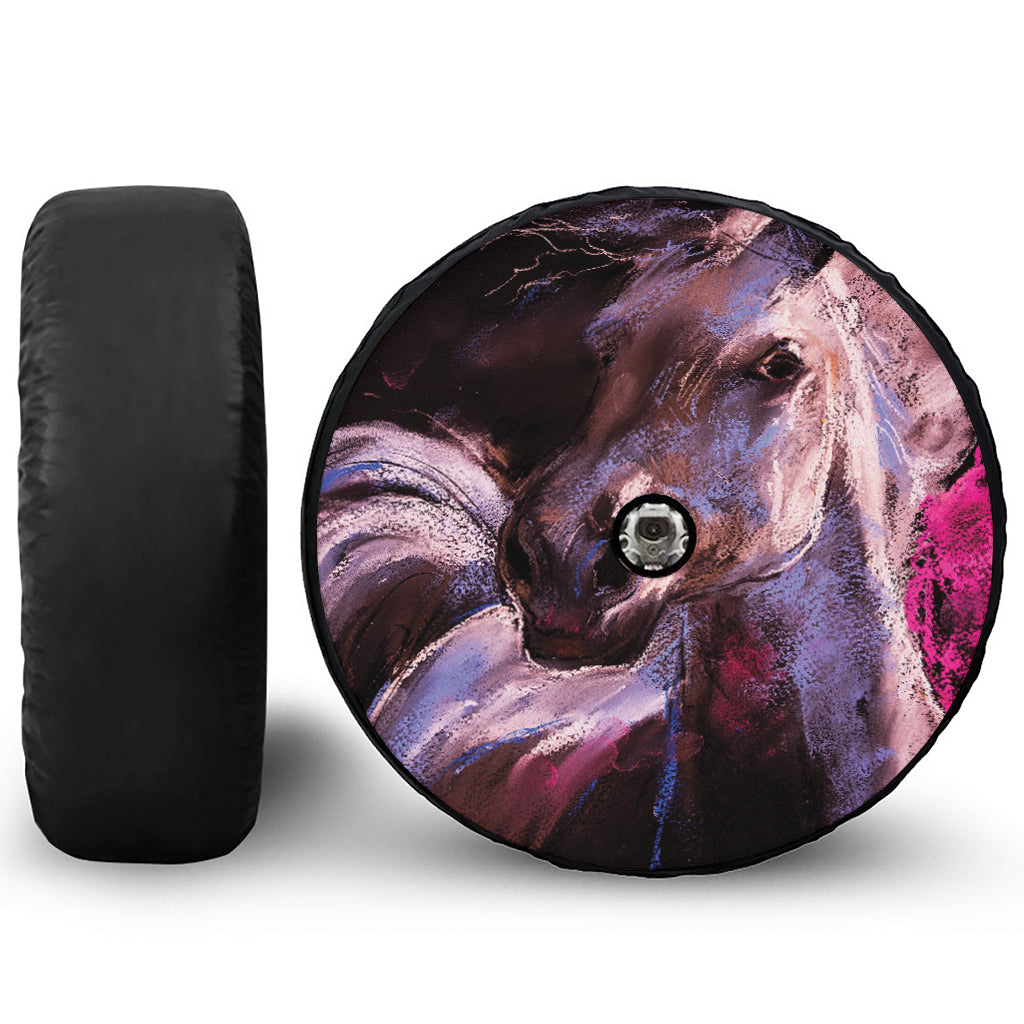Dark Pink Horse Painting Print Tire Cover With Camera Hole