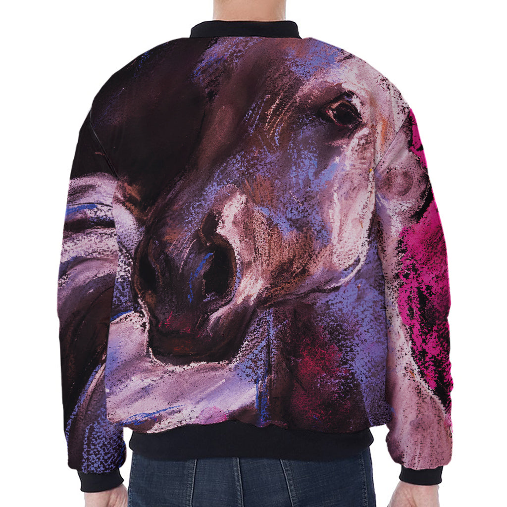 Dark Pink Horse Painting Print Zip Sleeve Bomber Jacket
