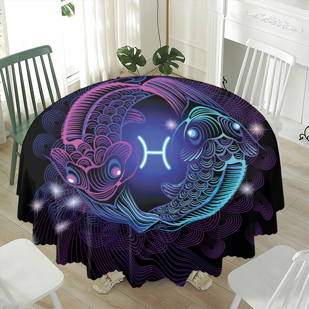Dark Pisces Zodiac Sign Print Waterproof Round Tablecloth