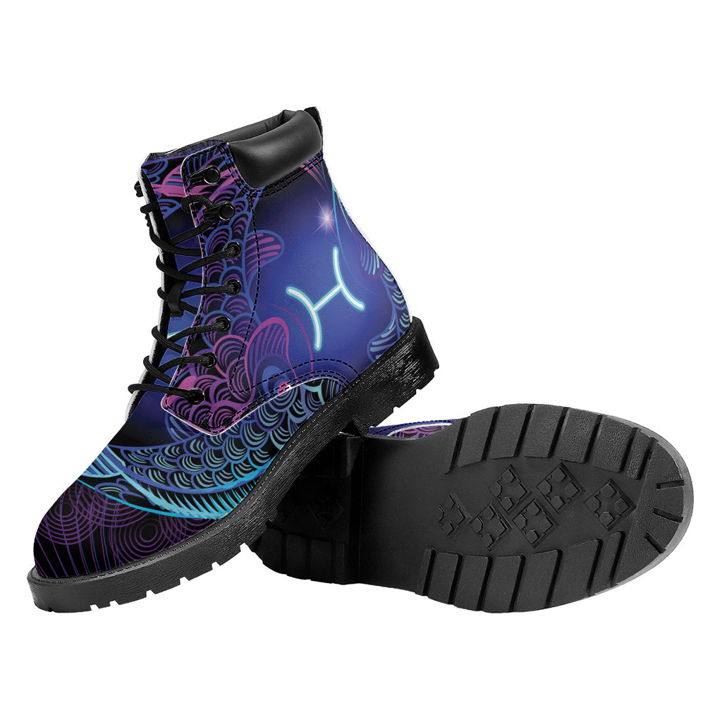 Dark Pisces Zodiac Sign Print Work Boots