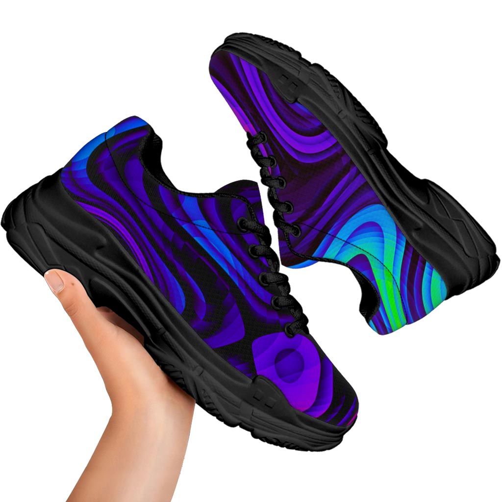 Dark Psychedelic Trippy Print Black Chunky Shoes