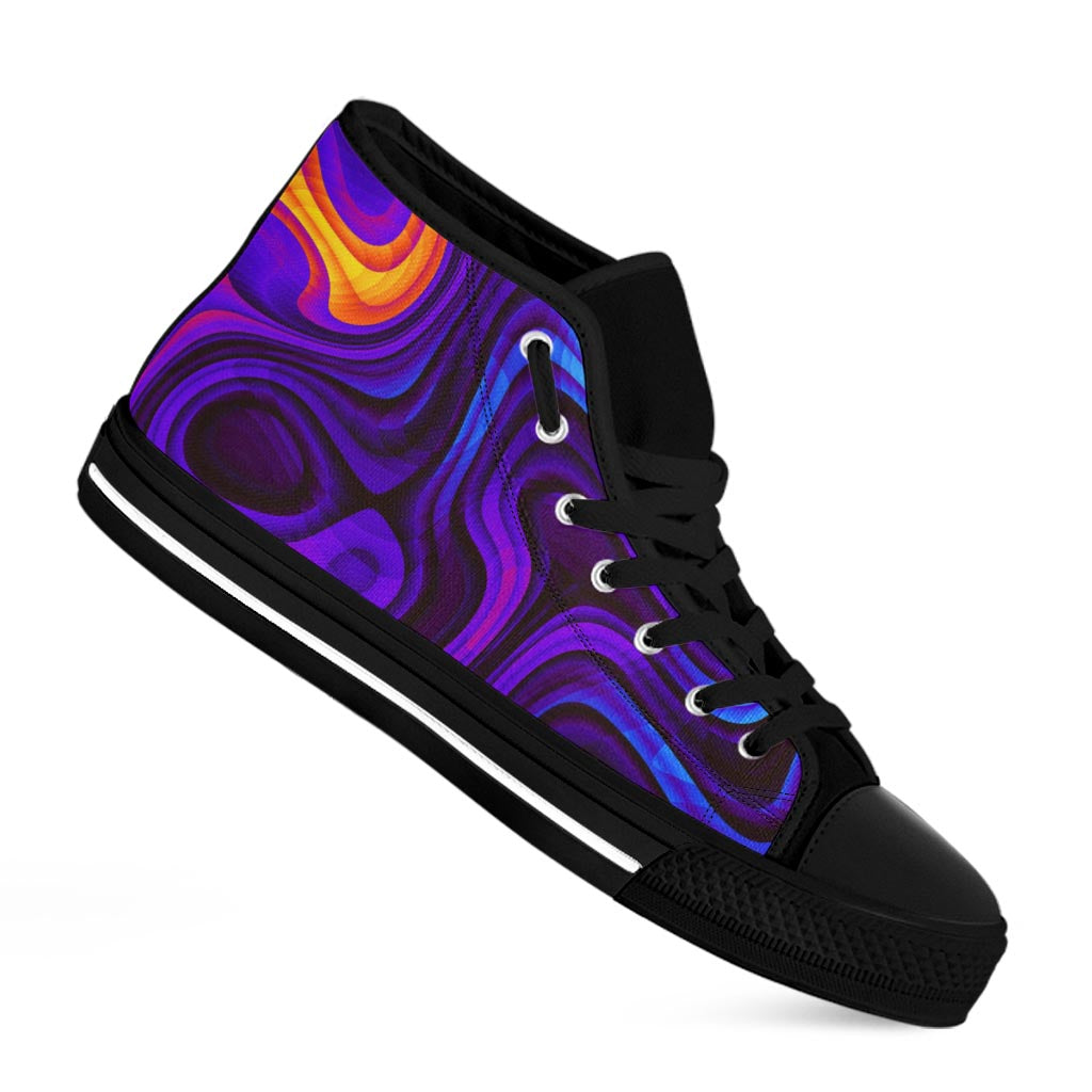 Dark Psychedelic Trippy Print Black High Top Sneakers