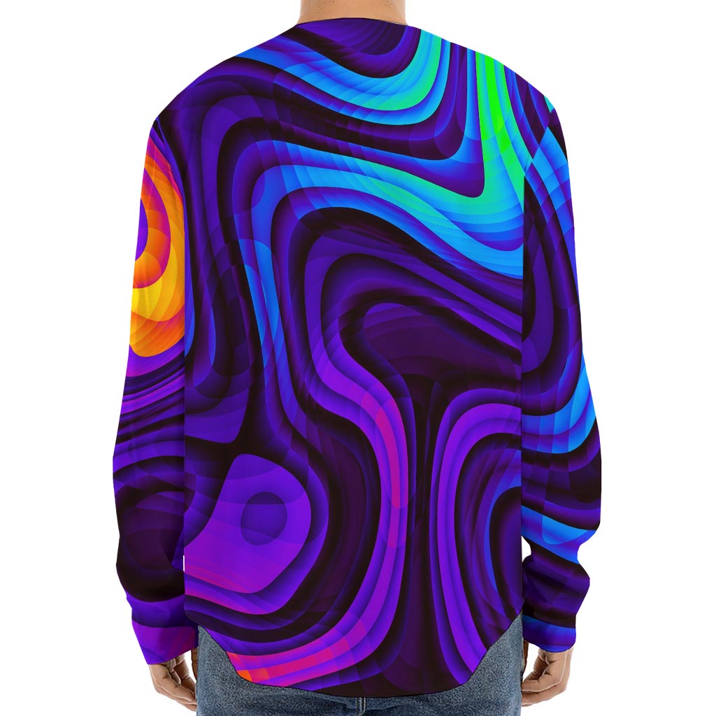 Dark Psychedelic Trippy Print Long Sleeve Baseball Jersey