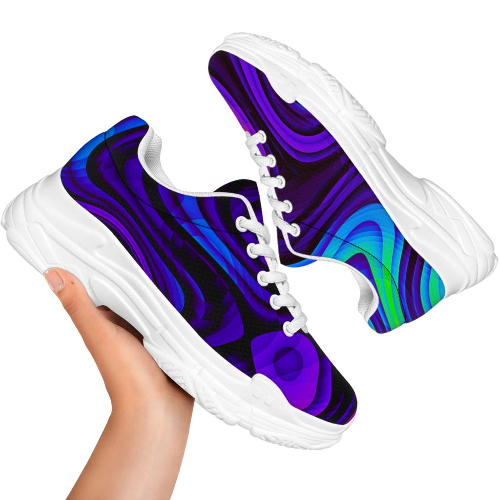 Dark Psychedelic Trippy Print White Chunky Shoes