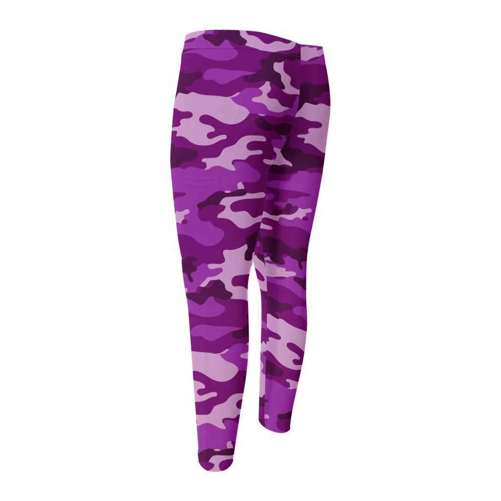 Dark Purple Camouflage Print Men's Compression Pants