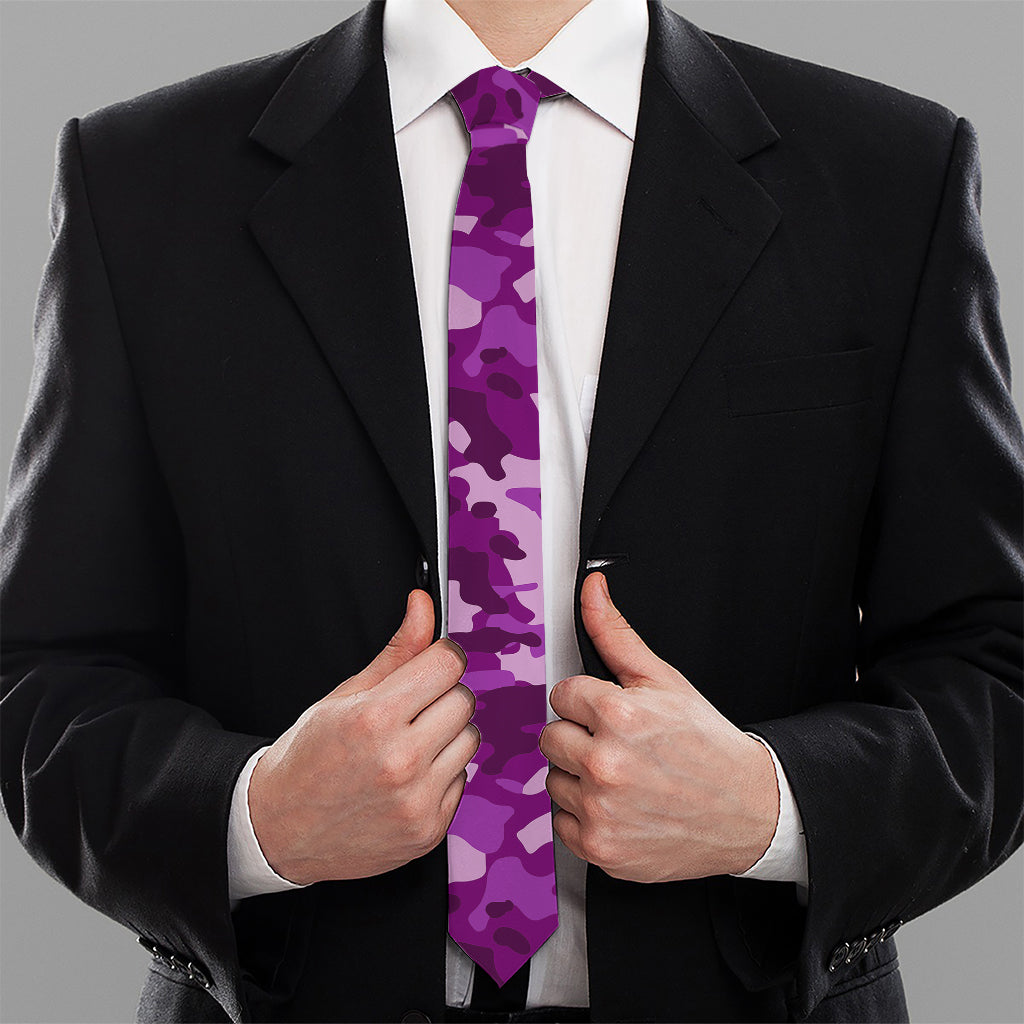 Dark Purple Camouflage Print Necktie
