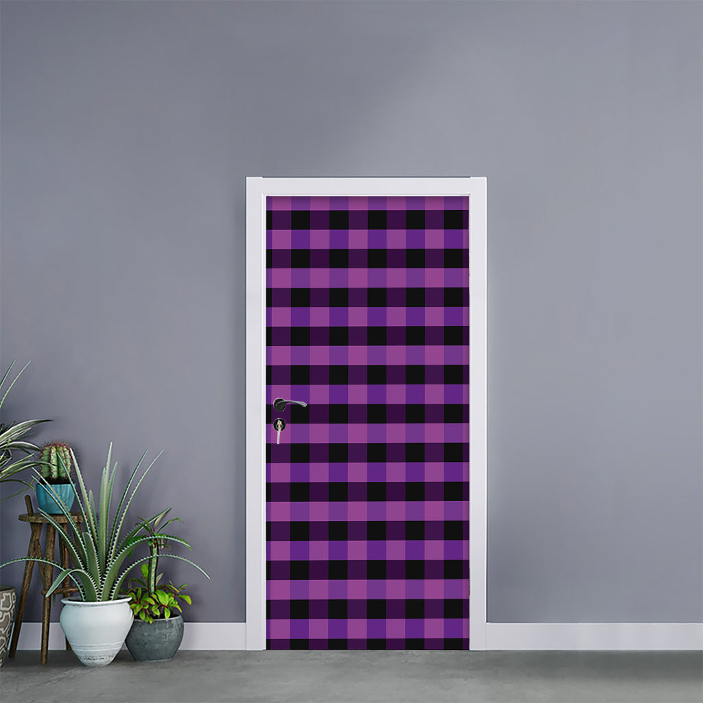 Dark Purple Check Pattern Print Door Sticker