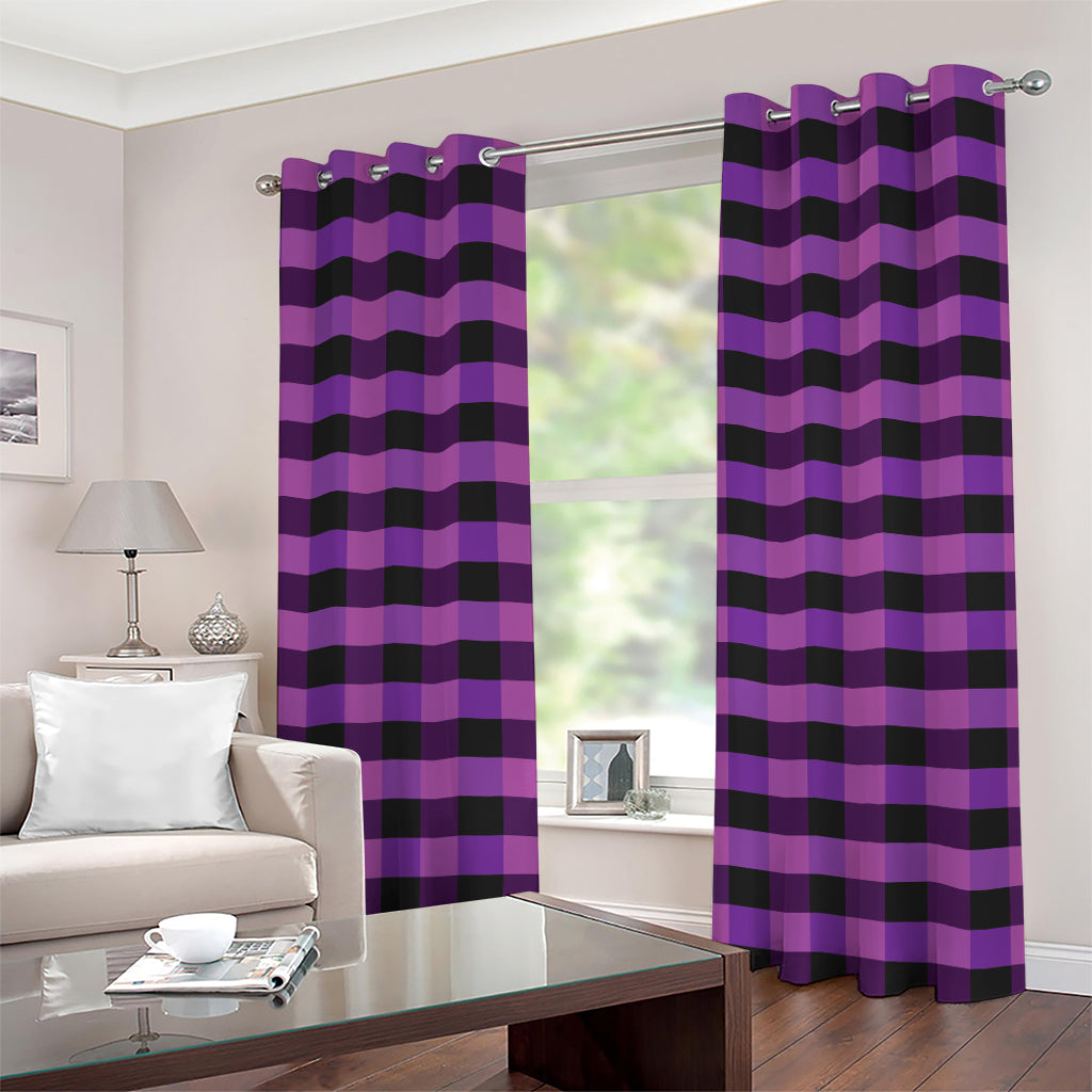 Dark Purple Check Pattern Print Grommet Curtains