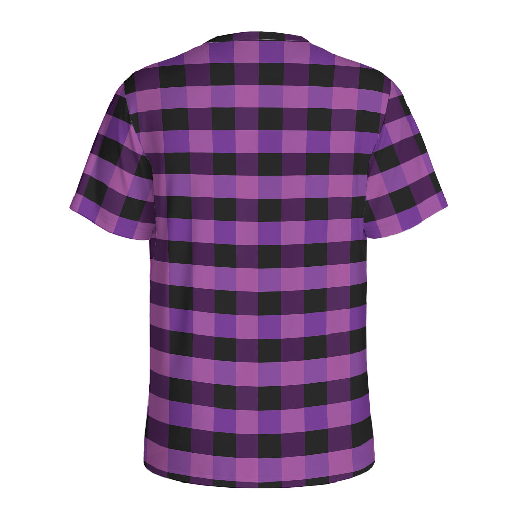 Dark Purple Check Pattern Print Men's Sports T-Shirt