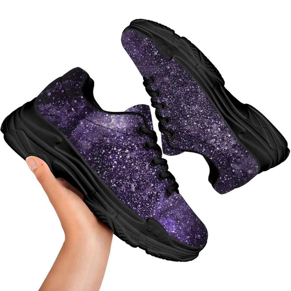 Dark Purple Cosmos Galaxy Space Print Black Chunky Shoes