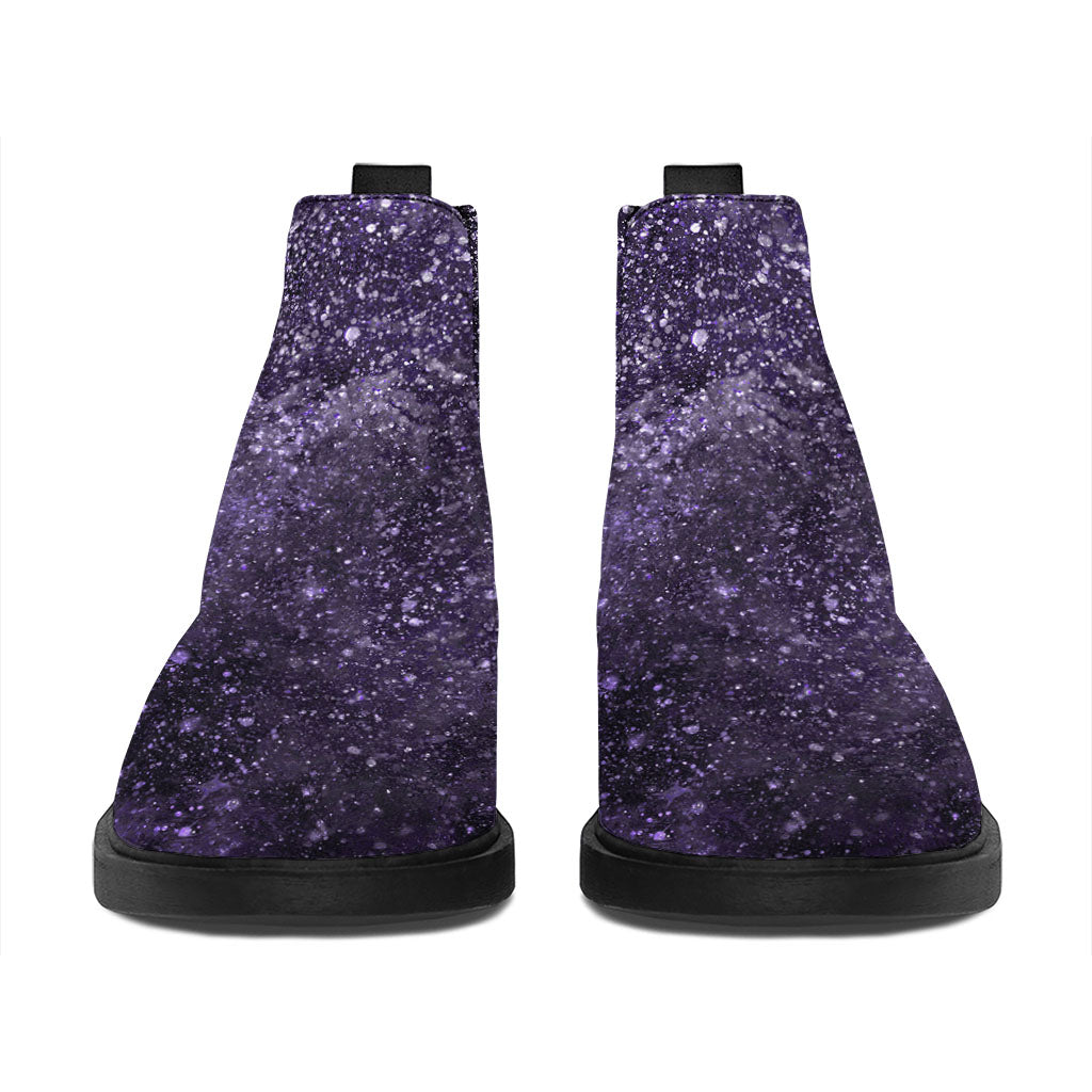 Dark Purple Cosmos Galaxy Space Print Flat Ankle Boots