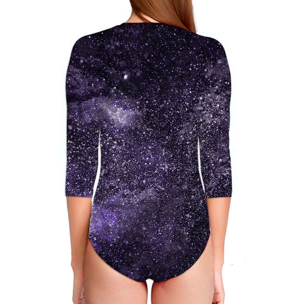 Dark Purple Cosmos Galaxy Space Print Long Sleeve Swimsuit