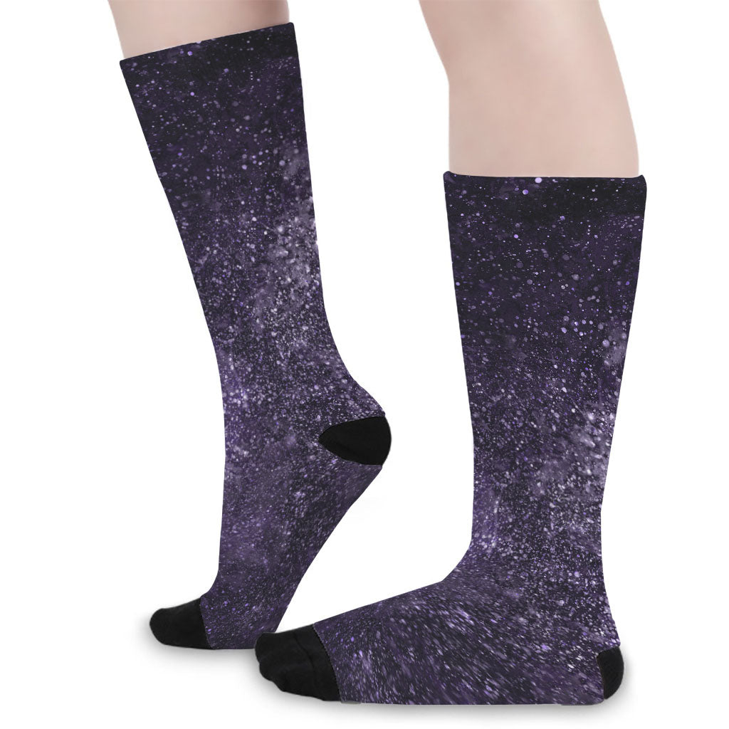 Dark Purple Cosmos Galaxy Space Print Long Socks