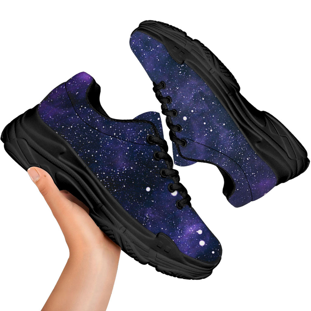 Dark Purple Galaxy Outer Space Print Black Chunky Shoes