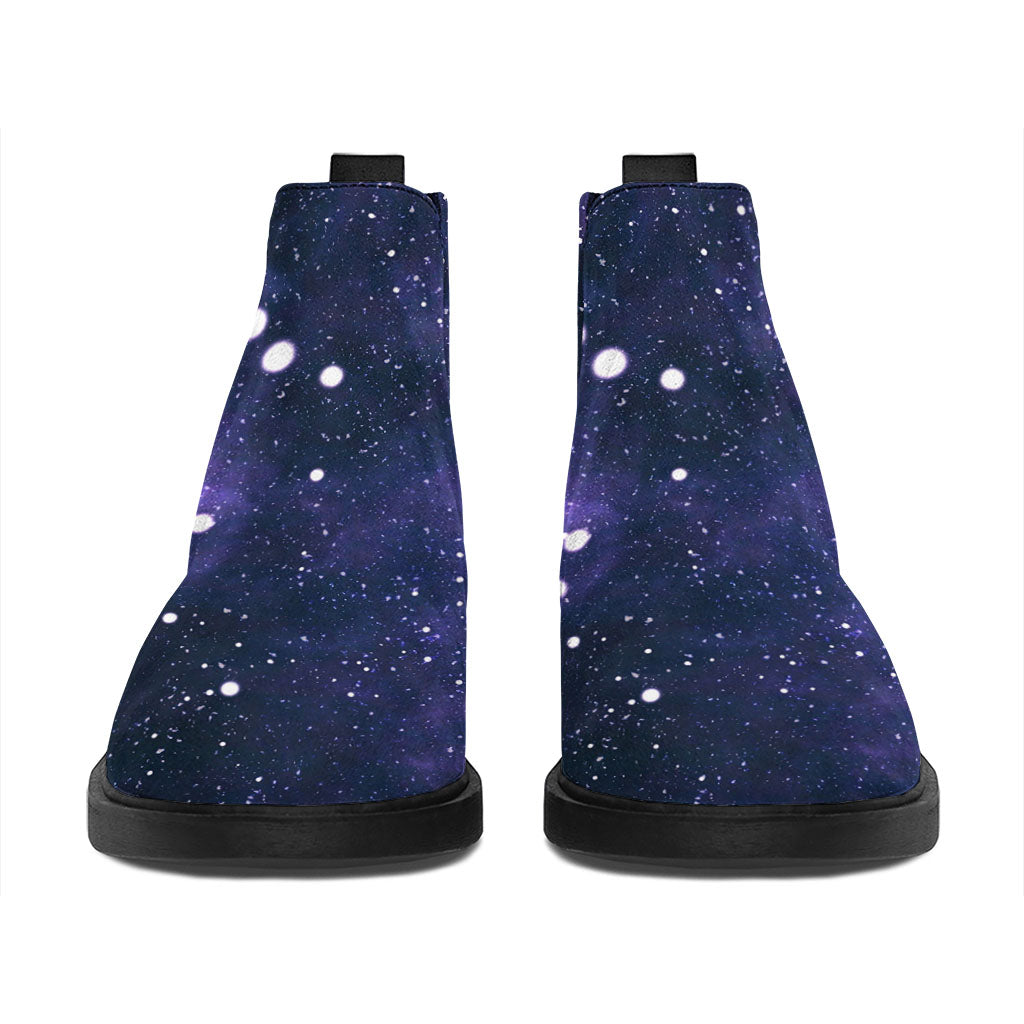 Dark Purple Galaxy Outer Space Print Flat Ankle Boots