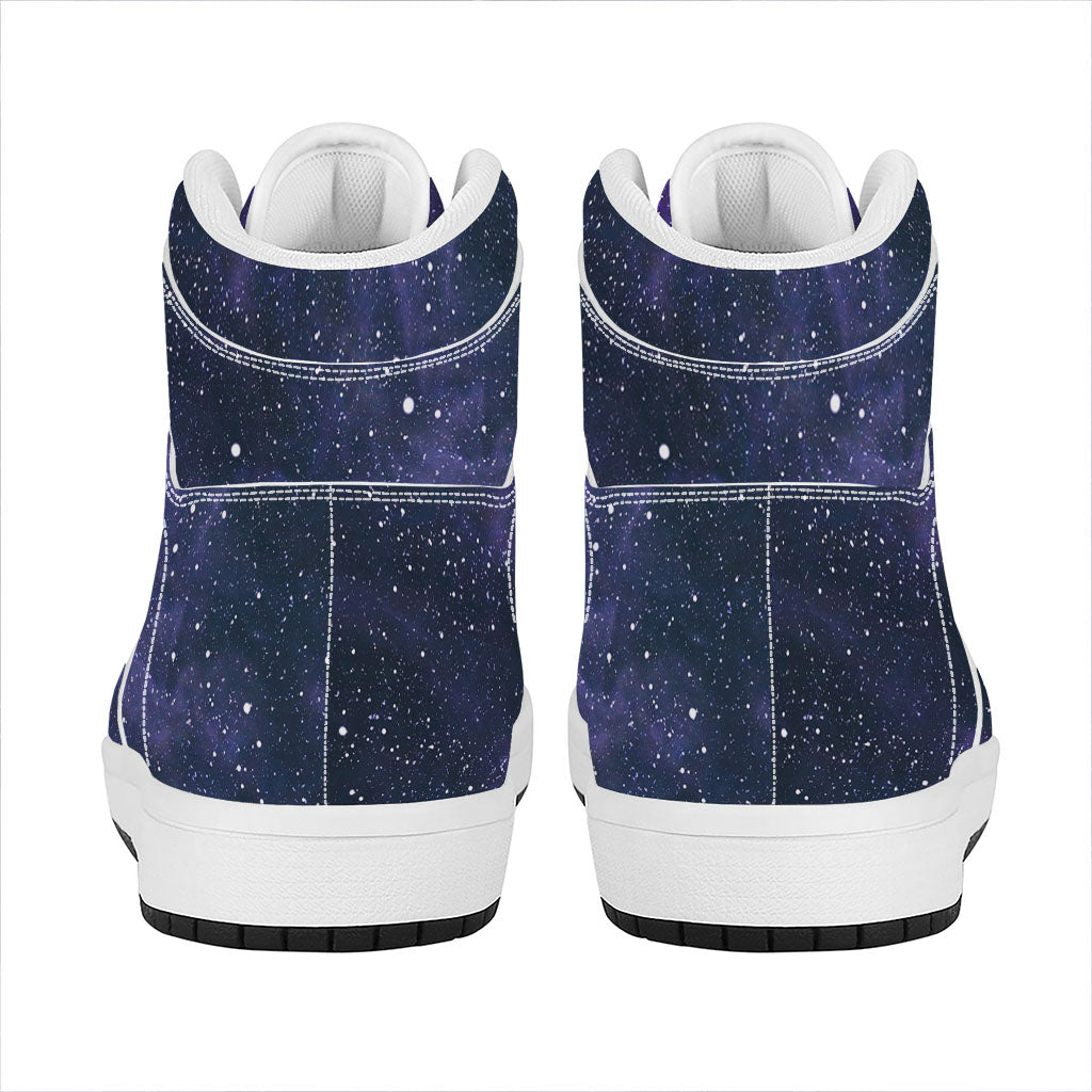 Dark Purple Galaxy Outer Space Print High Top Leather Sneakers